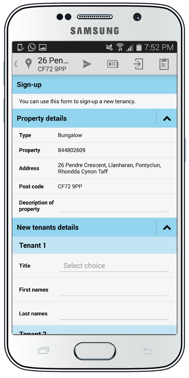 PanConnect Mobile displaying a form for a location